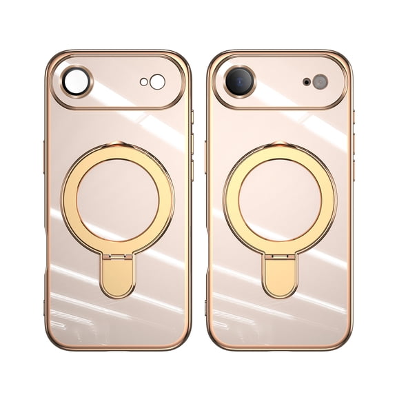 Allytech Plated Case for iPhone 17 Air Compatible with MagSafe, Magnetic Ring Kickstand Slim Lightweight Cover with Lens Protector, Luxury Soft TPU Shockproof Case for Women Men - Lightpink