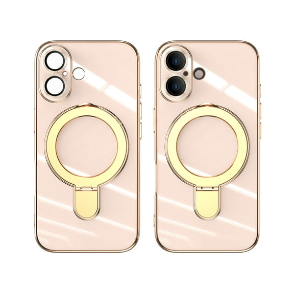 Allytech Plated Case for iPhone 17 Compatible with MagSafe, Magnetic Ring Kickstand Slim Lightweight Cover with Lens Protector, Luxury Soft TPU Shockproof Case for Women Men - Lightpink