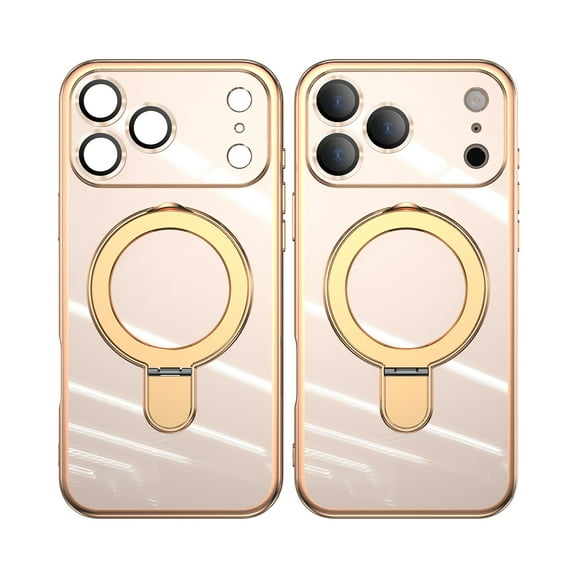 Allytech Plated Case for iPhone 17 Pro Max Compatible with MagSafe, Magnetic Ring Kickstand Slim Lightweight Cover with Lens Protector, Luxury Soft TPU Shockproof Case for Women Men - Lightpink