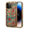 thumbnail image 1 of Allytech Plating Case for iPhone 15 Pro with Back Credit Card Holder, Ultra Slim Stylish Flowers Pattern PU Leather Kickstand Shockproof Protective Soft Cover for Women Girls - Blue, 1 of 10