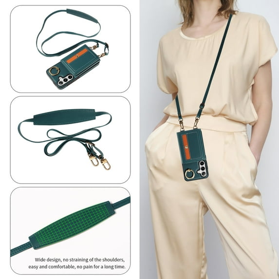 Allytech RFID Blocking Wallet Case Cover for Samsung Galaxy S23, Ring Holder Stand Shockproof Cards Holder Crossbody Shoulder Hand Wrist Purse Bag for Girls Women, Cyan