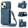 thumbnail image 1 of Allytech RFID Blocking Wallet Case for iPhone 14 6.1" 5G 2022, Bling PU Leather Flip Folio Stand Card Slots Magnetic Snap Derachable Shoulder Strap Case for iPhone 14, Blue, 1 of 10