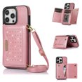 thumbnail image 1 of Allytech RFID Blocking Wallet Case for iPhone 14 Pro Max 6.7" 5G 2022, Bling PU Leather Flip Folio Stand Card Slots Magnetic Snap Detachable Shoulder Strap Case for iPhone 14 Pro Max, Pink, 1 of 11