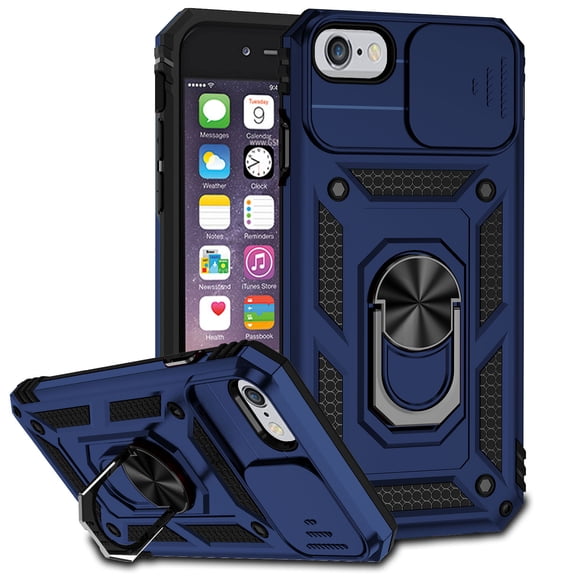 Allytech Rotatable Ring Holder Case for iPhone 7 / 8 / SE 2022 & 2020 - Military Grade Drop Protection - Slide Camera Cover - Heat Dissipation - Anti-Scratch Case Support Magnetic Car Mount, Blue