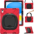 thumbnail image 1 of Allytech Rugged Case for Apple iPad 10th Gen 10.9" Model A2757 A2777 A2696, Hybrid 360 Rotating Stand Handle Shoulder Strap Kids Friendly Shockproof Case for Apple iPad 2022, Red, 1 of 11