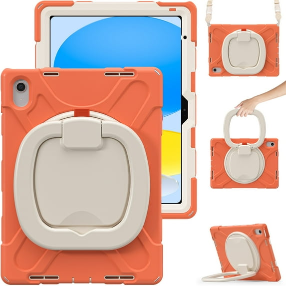 Allytech Rugged Case for Apple iPad 10th Gen 10.9" Model A2757 A2777 A2696, Hybrid 360 Rotating Stand Handle Shoulder Strap Kids Friendly Shockproof Case for Apple iPad 2022,Livingcoral