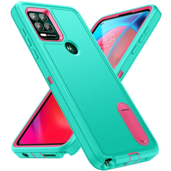 Allytech Rugged Case Compatible with Motorola Moto G (2025) with Hidden Kickstand, [Military Grade Drop Protection] Soft TPU Hard PC Bumper Non-Slip Shockproof Full Protective Case, Mint+Rose
