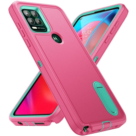 Allytech Rugged Case Compatible with Motorola Moto G (2025) with Hidden Kickstand, [Military Grade Drop Protection] Soft TPU Hard PC Bumper Non-Slip Shockproof Full Protective Case, Rose+Mint