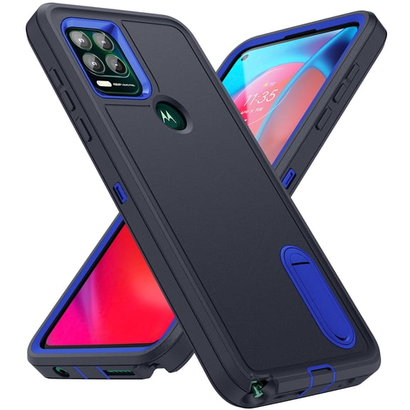 Allytech Rugged Case Compatible with Motorola Moto G (2025) with Hidden Kickstand, [Military Grade Drop Protection] Soft TPU Hard PC Bumper Non-Slip Shockproof Full Protective Case, Blue+Navy
