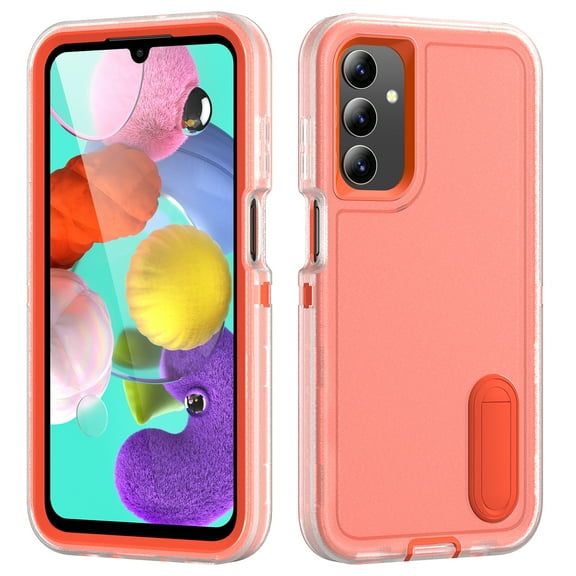 Allytech Rugged Case Compatible with Samsung Galaxy A13 5G with Hidden Kickstand, [Military Grade Drop Protection] Soft TPU Hard PC Bumper Non-Slip Shockproof Full Protective Case, Orange+Clear