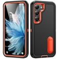 thumbnail image 1 of Allytech Rugged Case Compatible with Samsung Galaxy S22 with Hidden Kickstand, [Military Grade Drop Protection] Soft TPU Hard PC Bumper Non-Slip Shockproof Full Protective Case, Black+Orange, 1 of 8