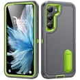 thumbnail image 1 of Allytech Rugged Case Compatible with Samsung Galaxy S22 with Hidden Kickstand, [Military Grade Drop Protection] Soft TPU Hard PC Bumper Non-Slip Shockproof Full Protective Case, Gray+Green, 1 of 8