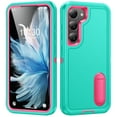 thumbnail image 1 of Allytech Rugged Case Compatible with Samsung Galaxy S22 Plus with Hidden Kickstand, [Military Grade Drop Protection] Soft TPU Hard PC Bumper Non-Slip Shockproof Full Protective Case, Mint+Rose, 1 of 8