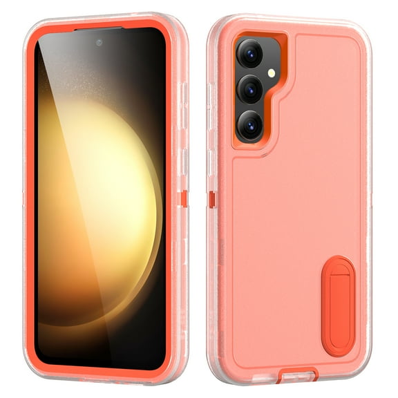 Allytech Rugged Case Compatible with Samsung Galaxy S23 FE with Hidden Kickstand, [Military Grade Drop Protection] Soft TPU Hard PC Bumper Non-Slip Shockproof Full Protective Case, Orange+Clear