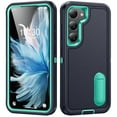 thumbnail image 1 of Allytech Rugged Case Compatible with Samsung Galaxy S23 with Hidden Kickstand, [Military Grade Drop Protection] Soft TPU Hard PC Bumper Non-Slip Shockproof Full Protective Case, Blue+Mint, 1 of 8