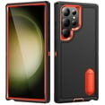 thumbnail image 1 of Allytech Rugged Case Compatible with Samsung Galaxy S24 Ultra with Hidden Kickstand, [Military Grade Drop Protection] Soft TPU Hard PC Bumper Non-Slip Shockproof Full Protective Case, Black+Orange, 1 of 8