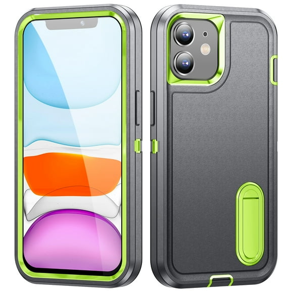 Allytech Rugged Case Compatible with iPhone 11 with Hidden Kickstand, [Military Grade Drop Protection] Soft TPU Hard PC Bumper Non-Slip Shockproof Full Protective Case, Gray+Green