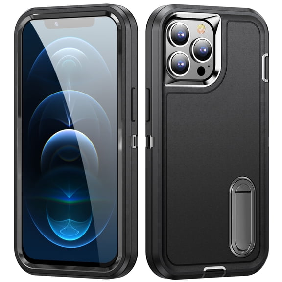 Allytech Rugged Case Compatible with iPhone 11 Pro Max with Hidden Kickstand, [Military Grade Drop Protection] Soft TPU Hard PC Bumper Non-Slip Shockproof Full Protective Case, Black