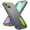 thumbnail image 1 of Allytech Rugged Case Compatible with iPhone 14 with Hidden Kickstand, [Military Grade Drop Protection] Soft TPU Hard PC Bumper Non-Slip Shockproof Full Protective Case, Gray+Green, 1 of 8