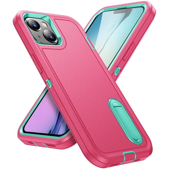 Allytech Rugged Case Compatible with iPhone 15 Plus with Hidden Kickstand, [Military Grade Drop Protection] Soft TPU Hard PC Bumper Non-Slip Shockproof Full Protective Case, Rose+Mint