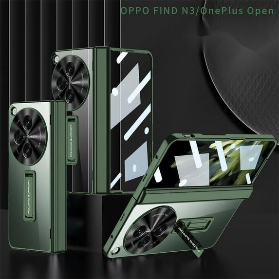 Allytech Rugged Case for OnePlus Open/Oppo Find N3 with Screen Protector & Kickstand, Shockproof Non-Slip Hinge Protection Case Support Wireless Charging for OnePlus Open - Darkgreen