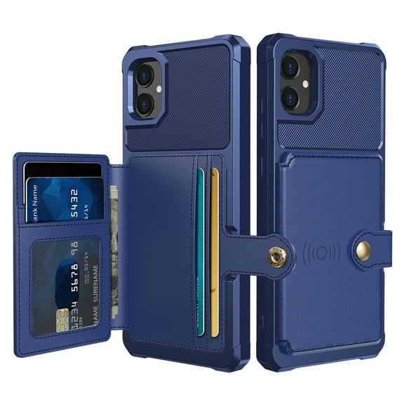 Allytech Rugged Case for Samsung Galaxy A05 Support Magnetic Car Mount, Premium PU Leather Flip Card Cash Holder Pocket Shockproof Anti-Fall Back Case for Samsung Galaxy A05 - Darkblue