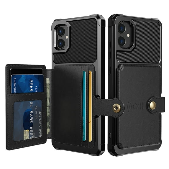 Allytech Rugged Case for Samsung Galaxy A05 Support Magnetic Car Mount, Premium PU Leather Flip Card Cash Holder Pocket Shockproof Anti-Fall Back Case for Samsung Galaxy A05 - Black