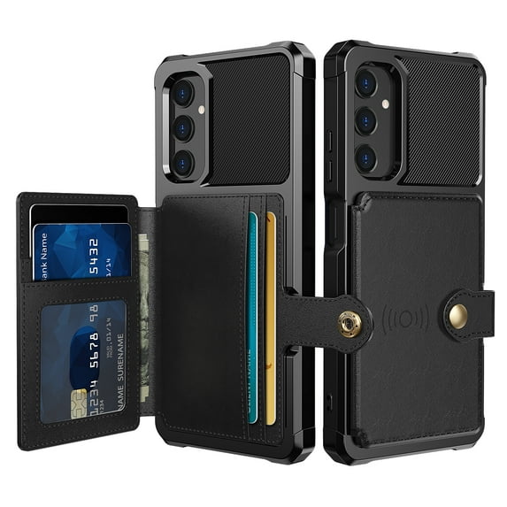 Allytech Rugged Case for Samsung Galaxy A05s Support Magnetic Car Mount, Premium PU Leather Flip Card Cash Holder Pocket Shockproof Anti-Fall Back Case for Samsung Galaxy A05s - Black