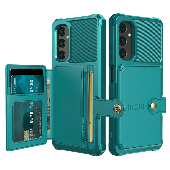 Allytech Rugged Case for Samsung Galaxy A05s Support Magnetic Car Mount, Premium PU Leather Flip Card Cash Holder Pocket Shockproof Anti-Fall Back Case for Samsung Galaxy A05s - Green