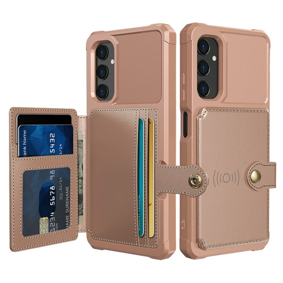 Allytech Rugged Case for Samsung Galaxy A05s Support Magnetic Car Mount, Premium PU Leather Flip Card Cash Holder Pocket Shockproof Anti-Fall Back Case for Samsung Galaxy A05s - Rosegold