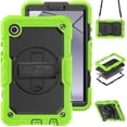 thumbnail image 1 of Allytech Rugged Case for Samsung Galaxy A9+ Plus 11" SM-X210 X215, Build in Screen Protector Hybrid Heavy Duty Shockproof Protective Rotating Stand Bumper Kids Friendly Shoulder Strap - Green, 1 of 8