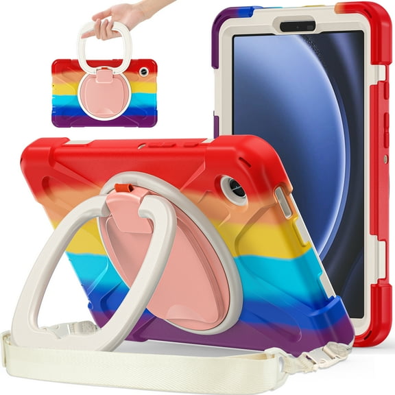 Allytech Rugged Case for Samsung Galaxy A9+ Plus 11" SM-X210 X215 X216, 360 Rotating Stand Heavy Duty Shockproof Hybrid PC TPU Protective Bumper Kids Friendly Case Cover with Shoulder Strap,Colorful