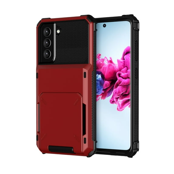 Allytech Rugged Case for Samsung Galaxy S21 Plus, Flip Credit Card Holder Non-Slip Shockproof Cover, Hybrid Heavy Duty Protection Wallet Phone Case Compatible with Samsung Galaxy S21 Plus - Red