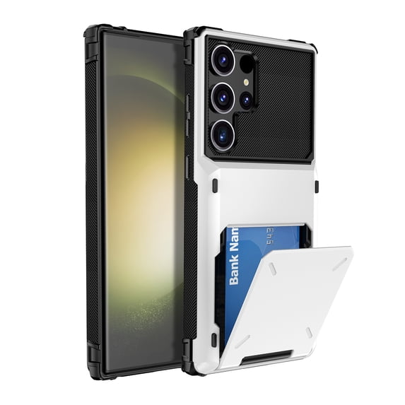 Allytech Rugged Case for Samsung Galaxy S21 Ultra, Flip Credit Card Holder Non-Slip Shockproof Cover, Hybrid Heavy Duty Protection Wallet Phone Case Compatible with Samsung Galaxy S21 Ultra - White