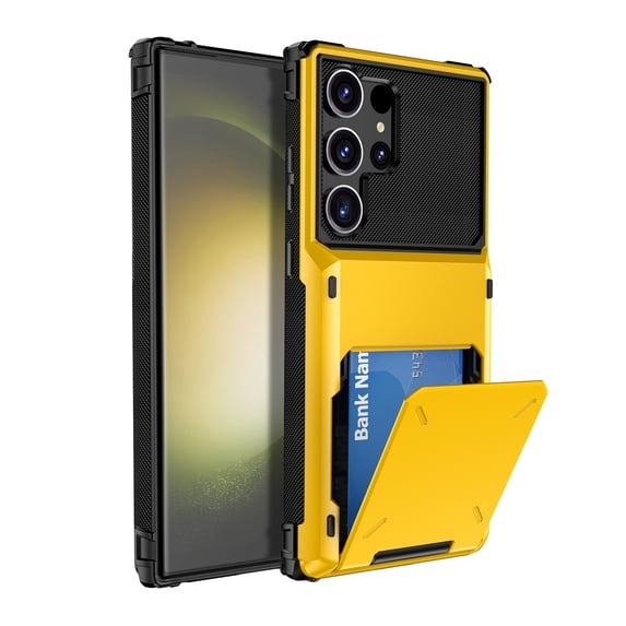 Allytech Rugged Case for Samsung Galaxy S21 Ultra, Flip Credit Card Holder Non-Slip Shockproof Cover, Hybrid Heavy Duty Protection Wallet Phone Case Compatible with Samsung Galaxy S21 Ultra - Yellow