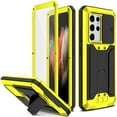 thumbnail image 1 of Allytech Rugged Case for Samsung Galaxy S21 Ultra with Screen Protector & Camera Lens Sliding Cover, Anti-Drop Dustproof Hidden Kickstand Heavy Duty Triple-Layer Protection Shell, Yellow, 1 of 7
