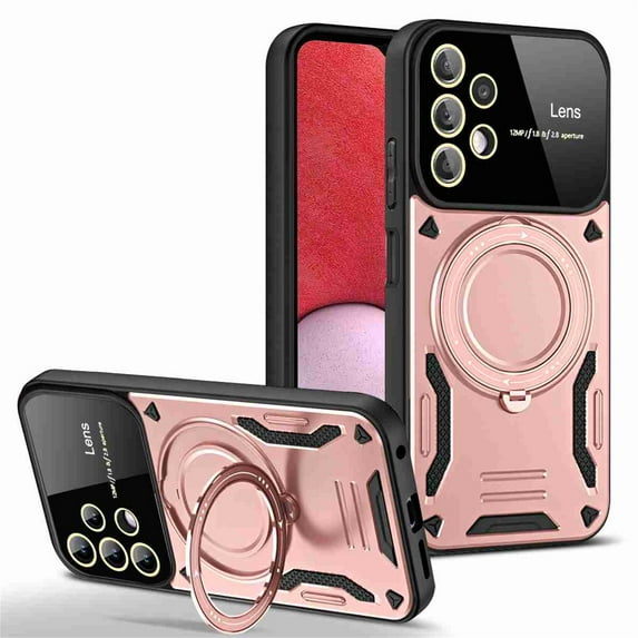 Allytech Rugged Case for Samsung Galaxy S23 FE, Mangetic Case Compatible Magsafe Wireles Charging Support Ring Holder Stand Shockproof Back Cover Case for Galaxy S23 FE - Rosegold