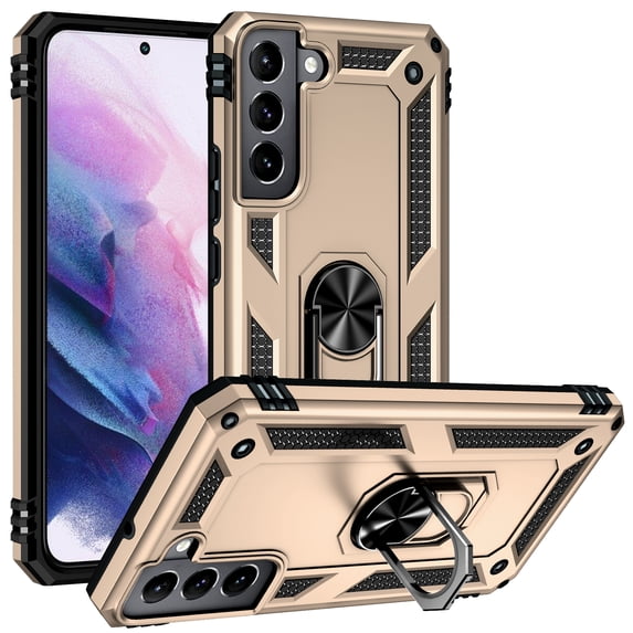 Allytech Rugged Case for Samsung Galaxy S23 FE, Military Grade Protection Shockproof Cover with Metal Rotatable Ring Stand, Magnetic Car Mount Holder Case for Samsung Galaxy S23 FE - Gold