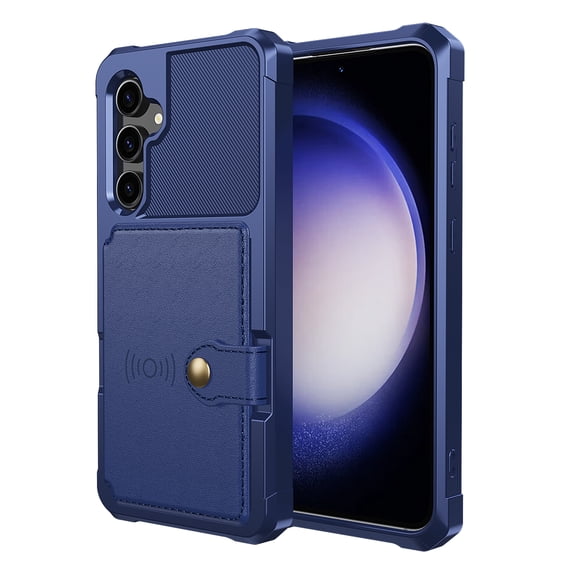 Allytech Rugged Case for Samsung Galaxy S23 FE Support Magnetic Car Mount, Premium PU Leather Flip Card Cash Holder Pocket Shockproof Anti-Fall Back Case for Samsung Galaxy S23 FE - Darkblue