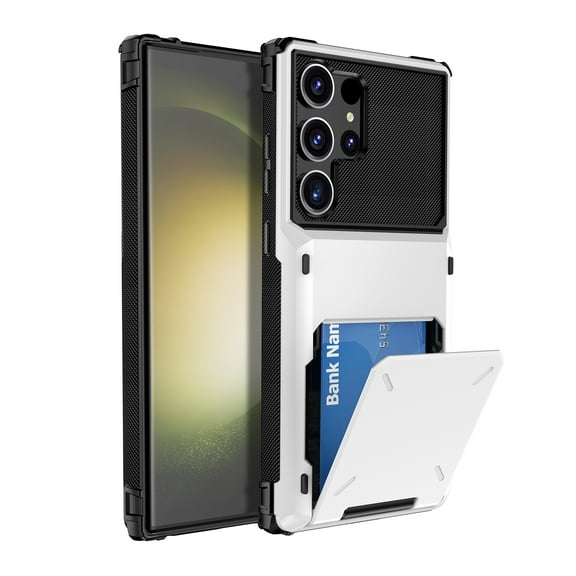 Allytech Rugged Case for Samsung Galaxy S24 Ultra, Flip Credit Card Holder Non-Slip Shockproof Cover, Hybrid Heavy Duty Protection Wallet Phone Case Compatible with Samsung Galaxy S24 Ultra - White