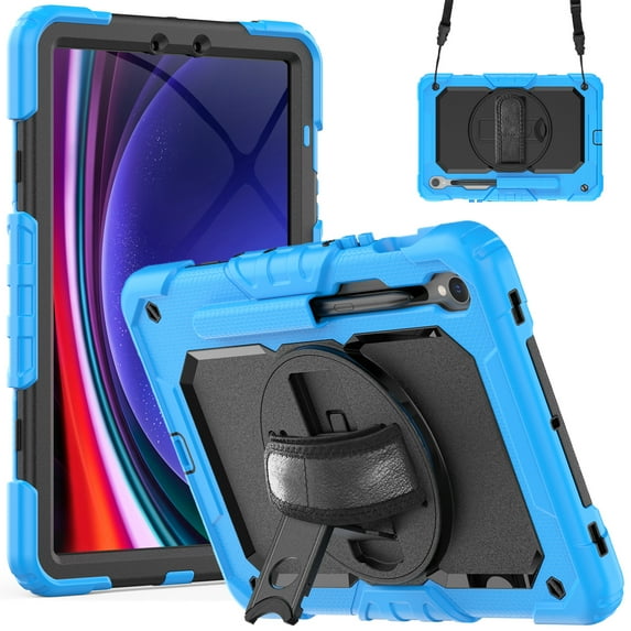 Allytech Rugged Case for Samsung Galaxy Tab S9 2023 11 Inch/Tab S9 FE 5G Case 10.9 inch X710/X716B/X510/X516B, With Build in Screen Protector 360 Rotating Stand Shockproof Shoulder Strap