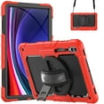 thumbnail image 1 of Allytech Rugged Case for Samsung Galaxy Tab S9 Ultra 14.6 Inch SM-X910 X916B, With Build in Screen Protector 360 Rotating Stand Shockproof Shoulder Strap - Red, 1 of 11