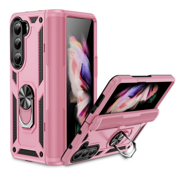 Allytech Rugged Case for Samsung Galaxy Z Fold 7, Military Grade Protection Shockproof Cover with Metal Rotatable Ring Stand, Magnetic Car Mount Holder Case for Samsung Galaxy Z Fold 7, Pink