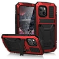 thumbnail image 1 of Allytech Rugged Case for iPhone 13 (6.1") Cover with Built-in Screen Protector, PC Back + Anti-Drop Silicone + Front Metal Frame Shockproof Stand Hand Rope Case for iPhone 13 2021, Red, 1 of 5