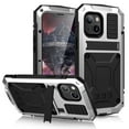 thumbnail image 1 of Allytech Rugged Case for iPhone 13 (6.1") Cover with Built-in Screen Protector, PC Back + Anti-Drop Silicone + Front Metal Frame Shockproof Stand Hand Rope Case for iPhone 13 2021, Silver, 1 of 5