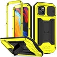 thumbnail image 1 of Allytech Rugged Case for iPhone 13 with Screen Protector & Camera Lens Sliding Cover, Anti-Drop Shockproof Dustproof Hidden Kickstand Heavy Duty Triple-Layer Protection Shell, Yellow, 1 of 7