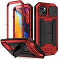 thumbnail image 1 of Allytech Rugged Case for iPhone 13 mini with Screen Protector & Camera Lens Sliding Cover, Anti-Drop Shockproof Dustproof Hidden Kickstand Heavy Duty Triple-Layer Protection Shell, Red, 1 of 7
