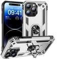 thumbnail image 1 of Allytech Rugged Case for iPhone 15 Pro, Military Grade Protection Shockproof Non-Slip Cover with Metal Rotatable Ring Stand, Magnetic Car Mount Holder Fashion Case for iPhone 15 Pro - Silver, 1 of 7