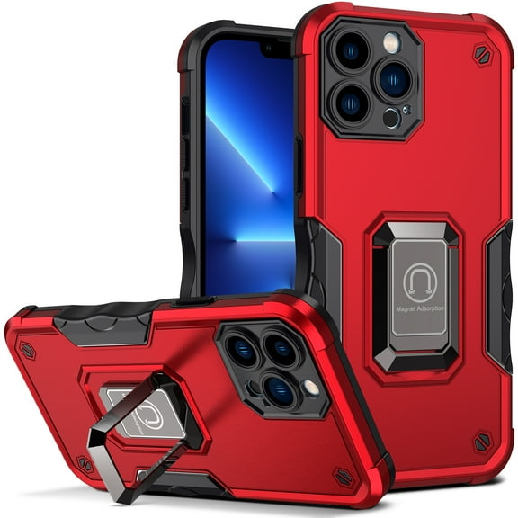 Allytech Rugged Case for iPhone 15 Pro, [Support Magnetic Car Mount], Military Grade Drop Protection Hybrid Shockproof Non-Slip Cover Case for iPhone 15 Pro - Red