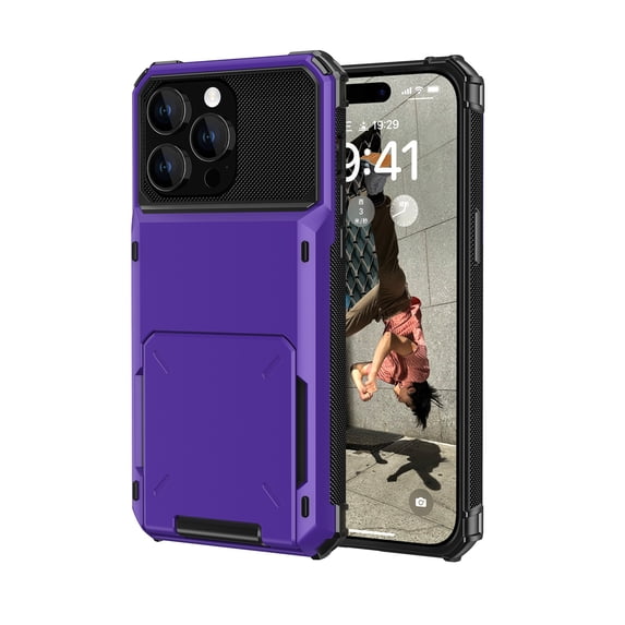Allytech Rugged Case for iPhone 7 / 8 / SE 2022 & 2020, Flip Credit Card Holder Non-Slip Shockproof Cover, Hybrid Heavy Duty Protection Wallet Phone Case - Purple
